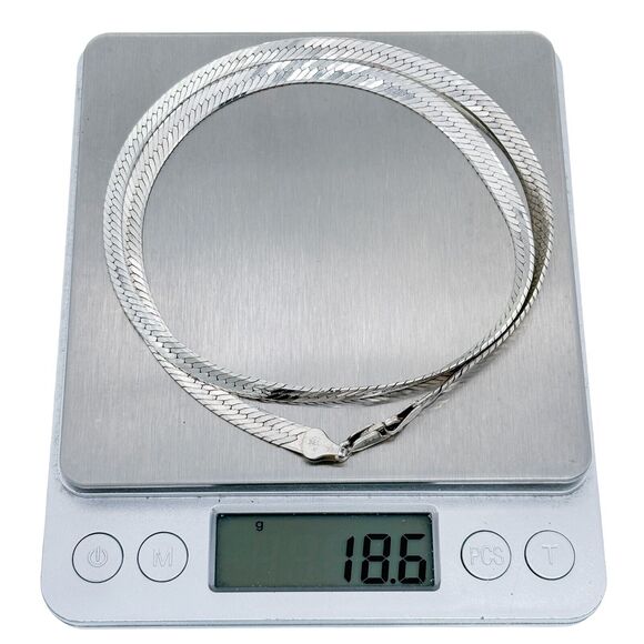 Vintage Italy Sterling Silver 925 5.1mm Herringbone Chain Necklace 20" - Picture 3 of 3